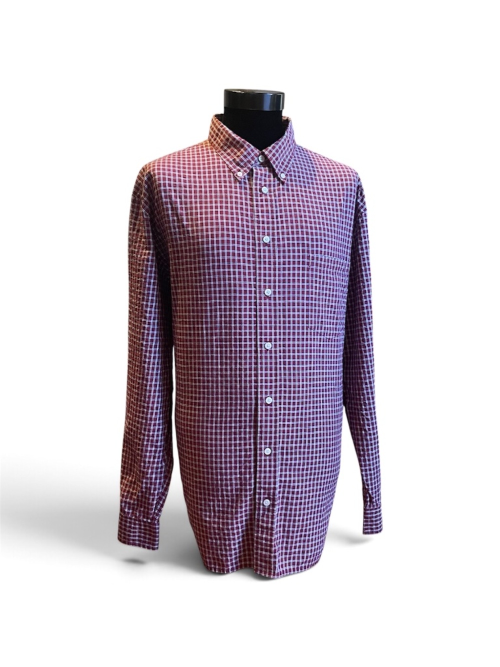 MERONA Burgundy Windowpane Long Sleeve Button Down Shirt Size XXL